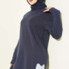 Rhinestone Embroidered Crew Neck Tunic Navy Blue