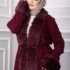 ⁦Luxurious French Terry Knit Two-Piece Set with Faux Fur Trim Burgundy⁩ - الصورة ⁦2⁩