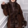 Luxurious French Terry Knit Two-Piece Set with Faux Fur Trim Brown – Bild 2