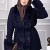 Luxurious French Terry Knit Two-Piece Set with Faux Fur Trim Navy Blue - الصورة 2