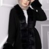 Luxurious French Terry Knit Two-Piece Set with Faux Fur Trim Black - الصورة 2
