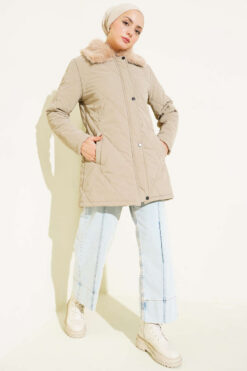 Alternative view of Faux Fur Collar Zip-up Quilted Coat Mink