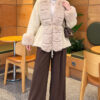 Faux Fur-Trimmed Angora Wool Coat with Belted Waist Ecru – Image 2