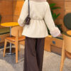 Faux Fur-Trimmed Angora Wool Coat with Belted Waist Ecru – Image 4