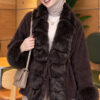 Faux Fur-Trimmed Angora Wool Coat with Belted Waist Brown