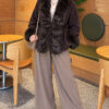Faux Fur-Trimmed Angora Wool Coat with Belted Waist Brown – Image 2