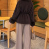 Faux Fur-Trimmed Angora Wool Coat with Belted Waist Brown – Image 4