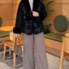 Faux Fur-Trimmed Angora Wool Coat with Belted Waist Black – Image 2