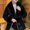 Faux Fur-Trimmed Angora Wool Coat with Belted Waist Black – Image 3