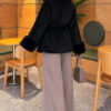 Faux Fur-Trimmed Angora Wool Coat with Belted Waist Black – Image 4