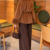 Faux Fur-Trimmed Angora Wool Coat with Belted Waist Tan - Afbeelding 4