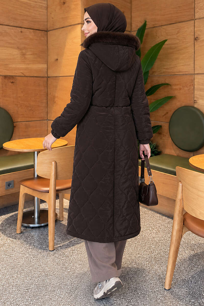 Faux Fur-Trimmed Jacket with Zipper Detail Dark Brown – Bild 4