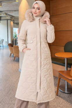 Alternative view of Faux Fur-Trimmed Jacket with Zipper Detail Beige