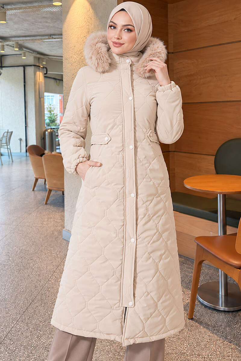 Faux Fur-Trimmed Jacket with Zipper Detail Beige – Bild 2