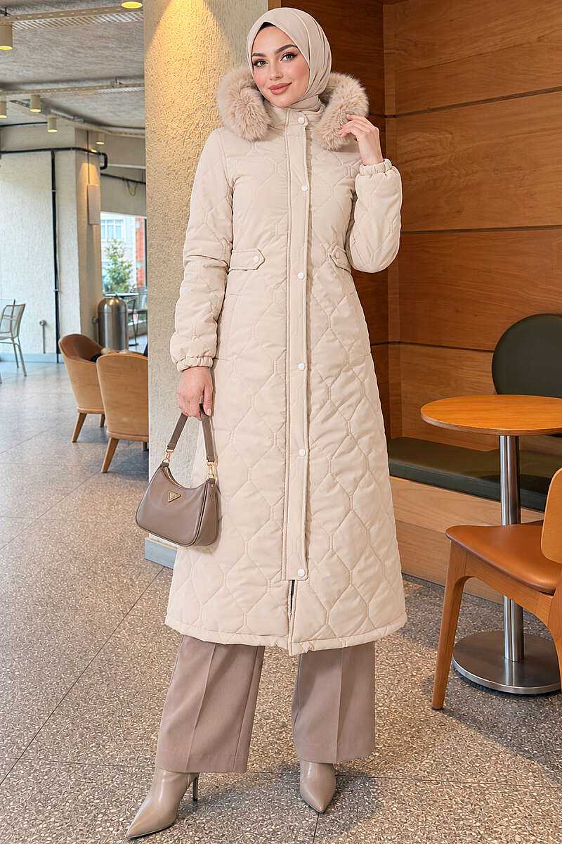 Faux Fur-Trimmed Jacket with Zipper Detail Beige – Bild 3