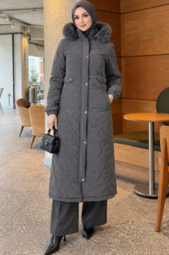Faux Fur-Trimmed Jacket with Zipper Detail Smoke