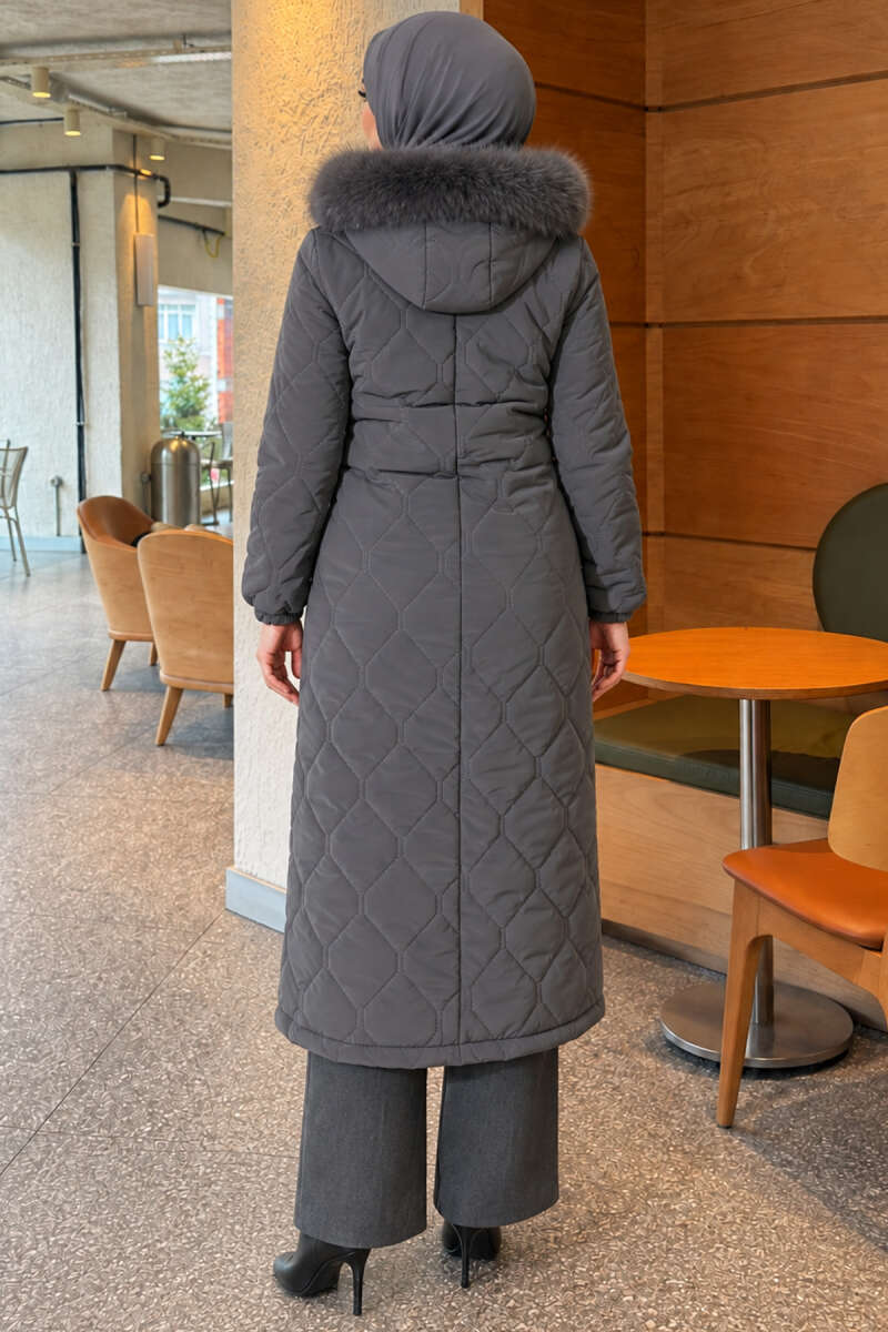 Faux Fur-Trimmed Jacket with Zipper Detail Smoke - Image 4