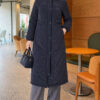 Faux Fur-Trimmed Jacket with Zipper Detail Navy Blue