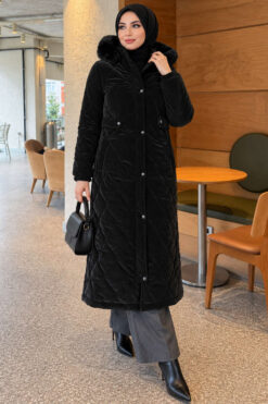 Faux Fur-Trimmed Jacket with Zipper Detail Black