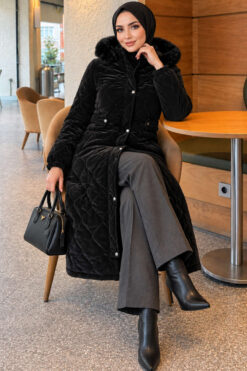 Alternative view of Faux Fur-Trimmed Jacket with Zipper Detail Black