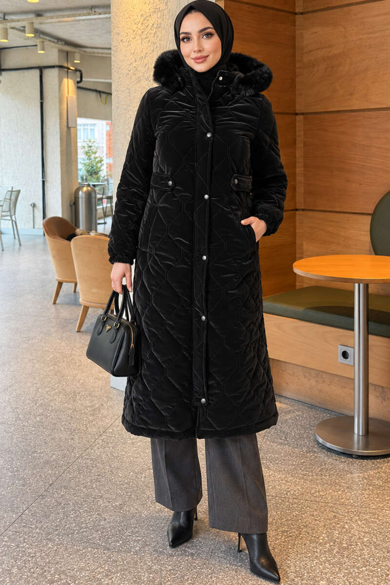 Faux Fur-Trimmed Jacket with Zipper Detail Black - Image 3