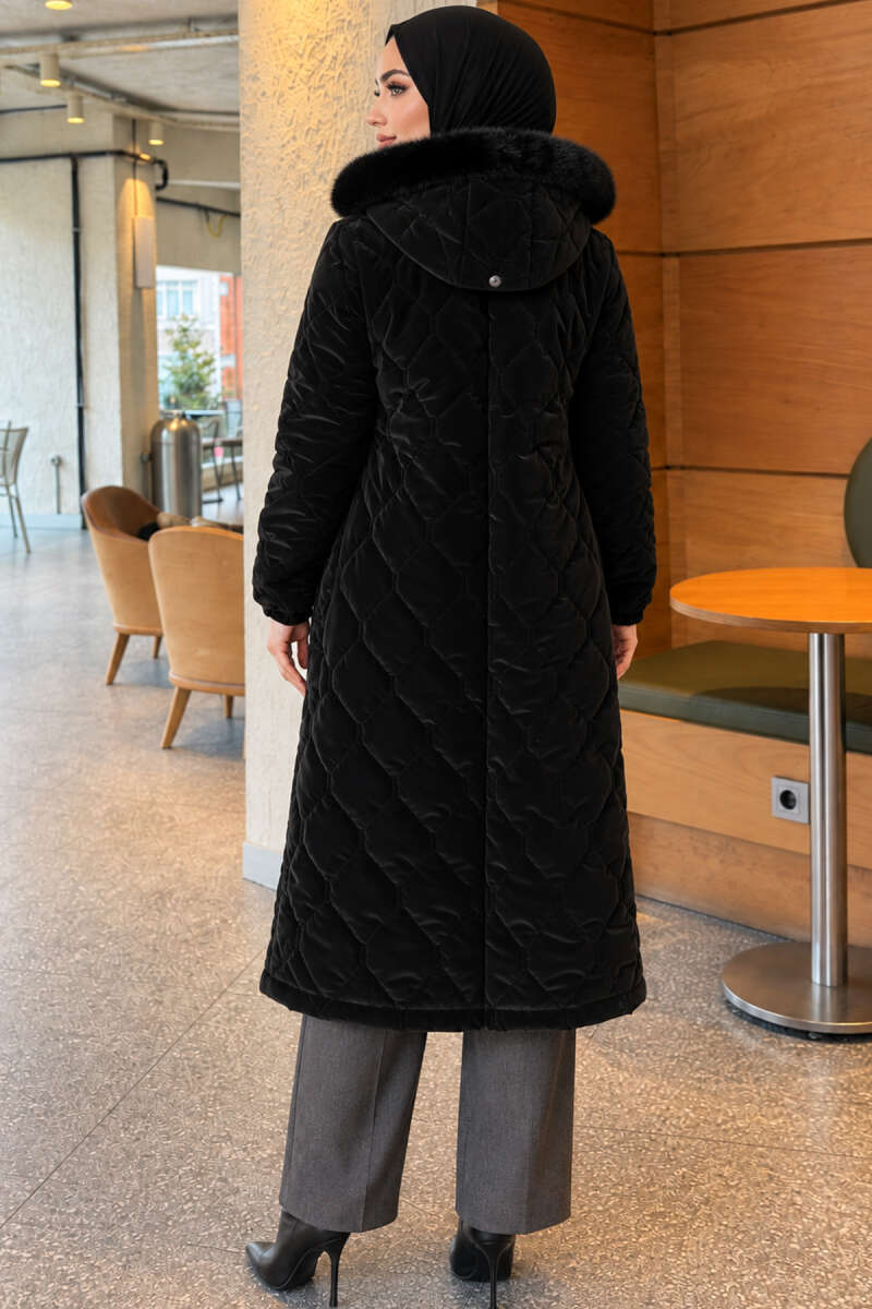 Faux Fur-Trimmed Jacket with Zipper Detail Black - Image 4