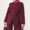 Belted Pocket Detail French Terry Two-Piece Set Burgundy - Imagen 2
