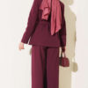 Belted Pocket Detail French Terry Two-Piece Set Burgundy - Imagen 3