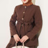 Belted Pocket Detail French Terry Two-Piece Set Brown - Imagen 2