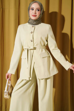 Alternative view of Belted Pocket Detail French Terry Two-Piece Set Aqua Green