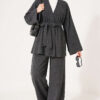 Wide-Sleeve Two-Piece Set with Waist Belt Anthracite