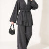 ⁦Wide-Sleeve Two-Piece Set with Waist Belt Anthracite⁩ - الصورة ⁦3⁩