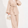 Wide-Sleeve Two-Piece Set with Waist Belt Beige – Bild 3
