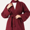 Wide-Sleeve Two-Piece Set with Waist Belt Burgundy - Afbeelding 2