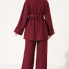 Wide-Sleeve Two-Piece Set with Waist Belt Burgundy - Afbeelding 4