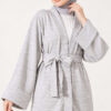Wide-Sleeve Two-Piece Set with Waist Belt Grey - immagine 2