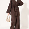 Wide-Sleeve Two-Piece Set with Waist Belt Brown – Bild 3