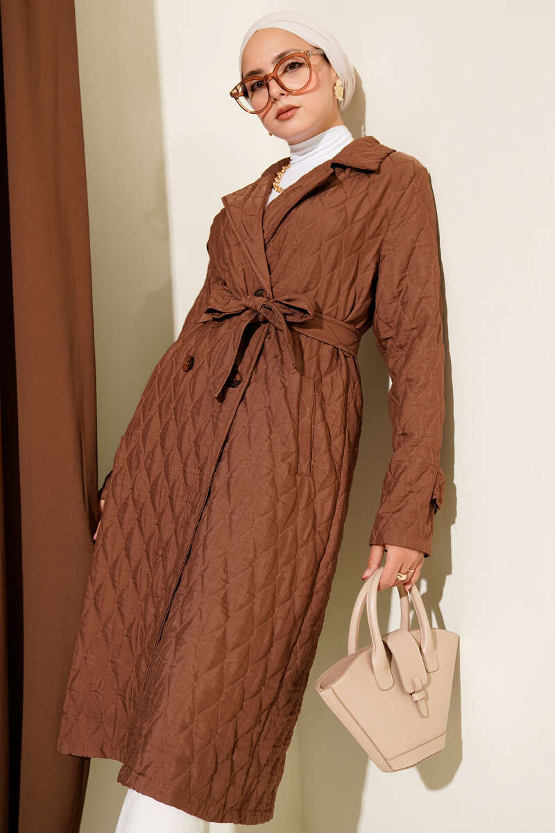 Double-Breasted Coat with Shawl Collar Coffee - الصورة 2