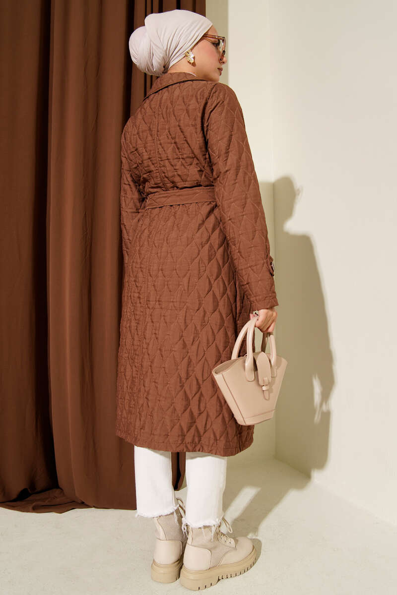 Double-Breasted Coat with Shawl Collar Coffee - الصورة 3