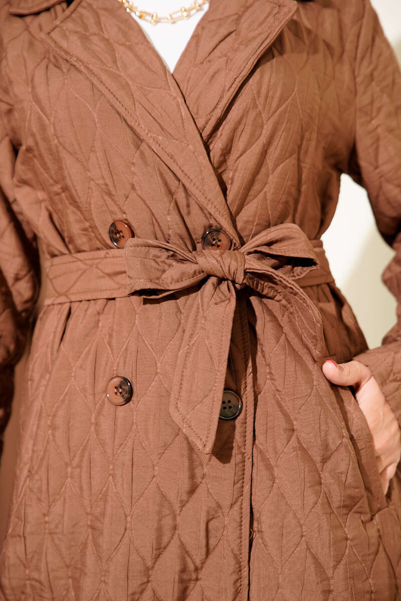 Double-Breasted Coat with Shawl Collar Coffee - الصورة 4