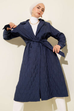 Double-Breasted Coat with Shawl Collar Navy Blue