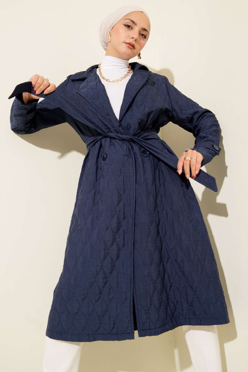 Double-Breasted Coat with Shawl Collar Navy Blue
