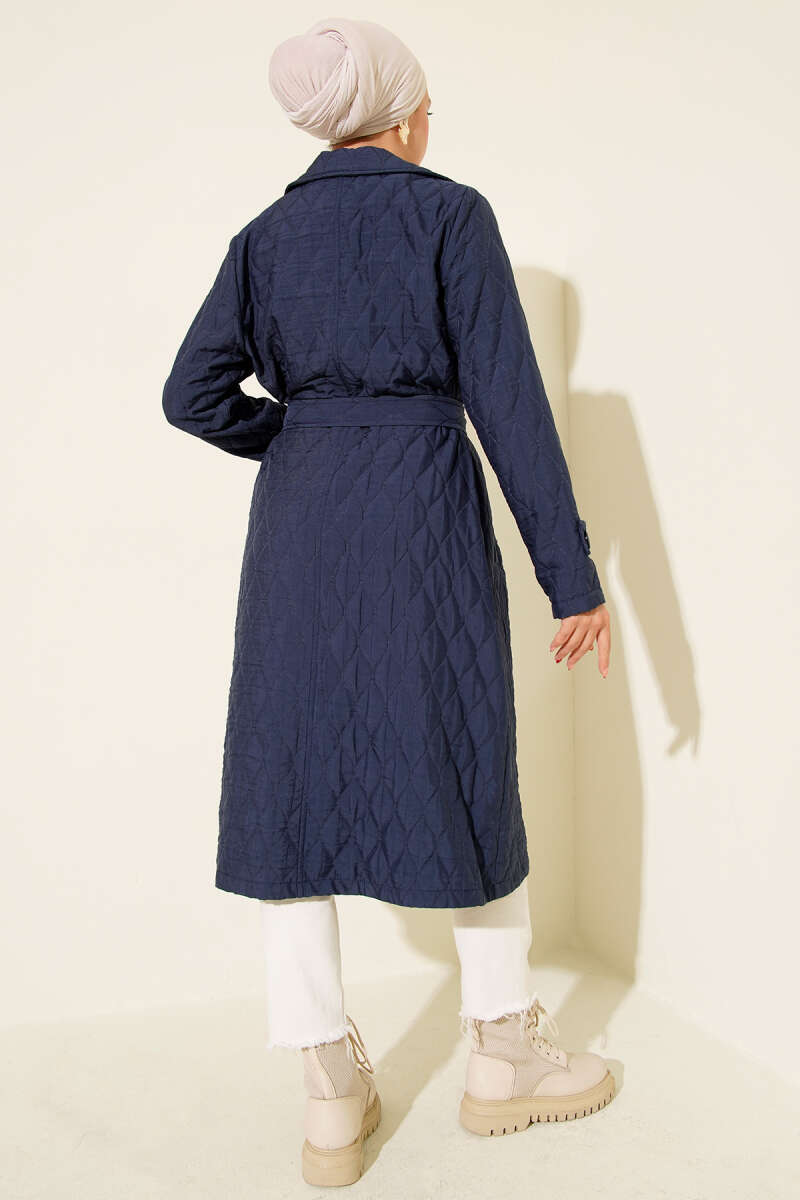 Double-Breasted Coat with Shawl Collar Navy Blue – Bild 3