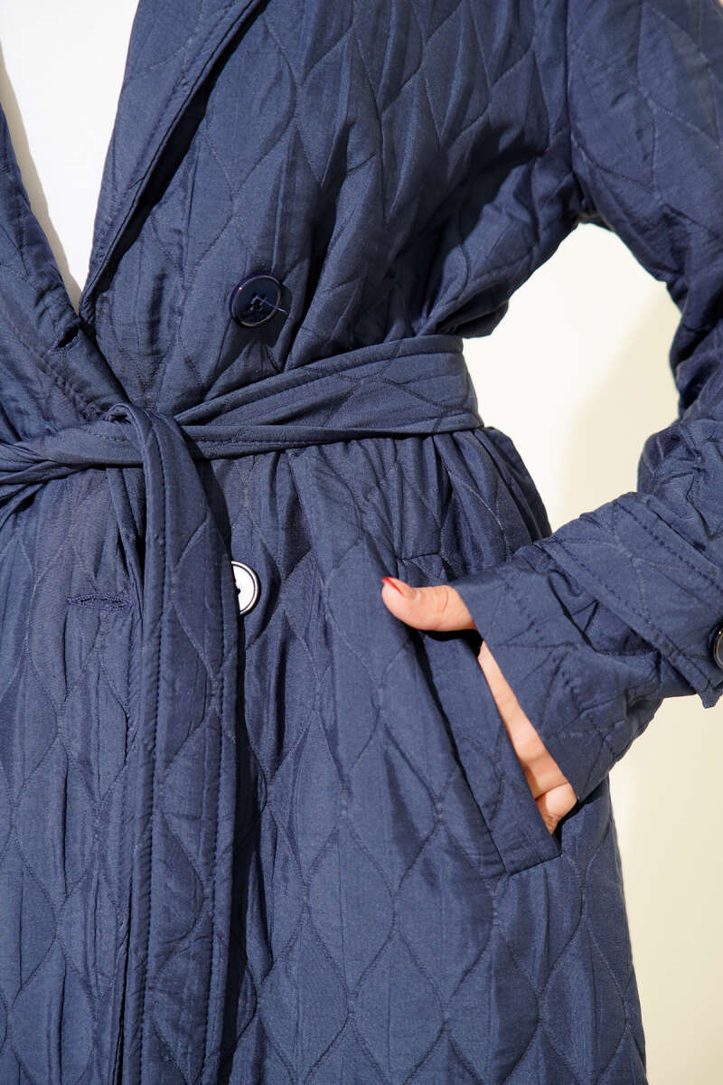 Double-Breasted Coat with Shawl Collar Navy Blue – Bild 4