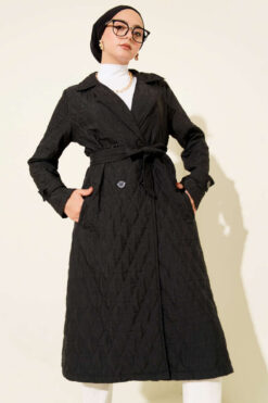 Double-Breasted Coat with Shawl Collar Jet Black