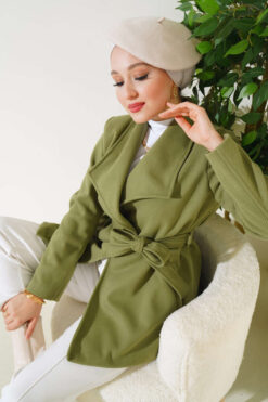 Belted Short Wool Blend Coat Hazel