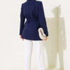 Belted Short Wool Blend Coat Navy Blue – Image 3
