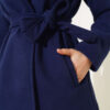 Belted Short Wool Blend Coat Navy Blue – Image 4