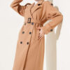 Long Wool-Blend Coat with Belt and Shoulder Epaulets Latte – Bild 2
