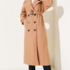 Long Wool-Blend Coat with Belt and Shoulder Epaulets Latte